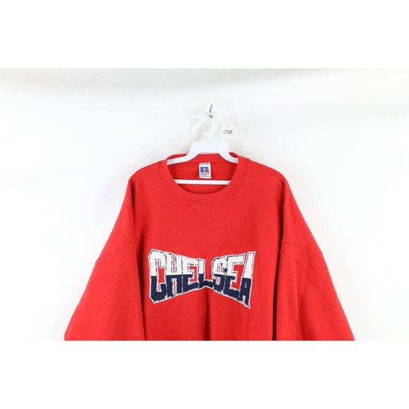 Vintage 90s Russell Athletic Mens 2XL Faded Spell Out Chelsea Sweatshirt Red USA - Picture 2 of 13